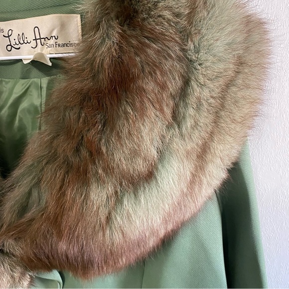 Vintage Lilli Ann Fox Fur Collar Jacket Sage Green size 8 - Picture 4 of 12